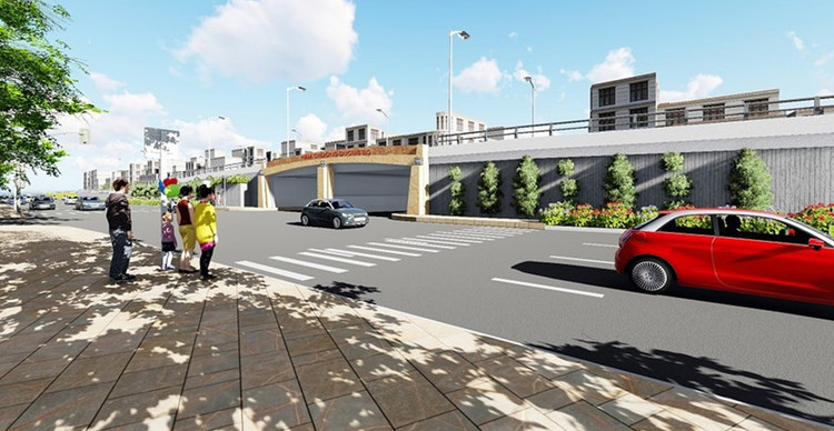 Phối cảnh góc cửa hầm đường bộ có kết hợp người đi bộ nối từ phố Trần Nguyên Hãn sang phố Chương Dương Độ
