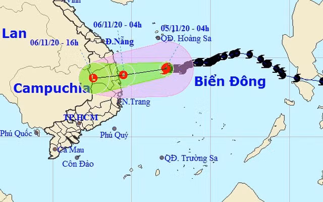 Vị trí và hướng di chuyển của bão số 10. Ảnh: NCHMF
