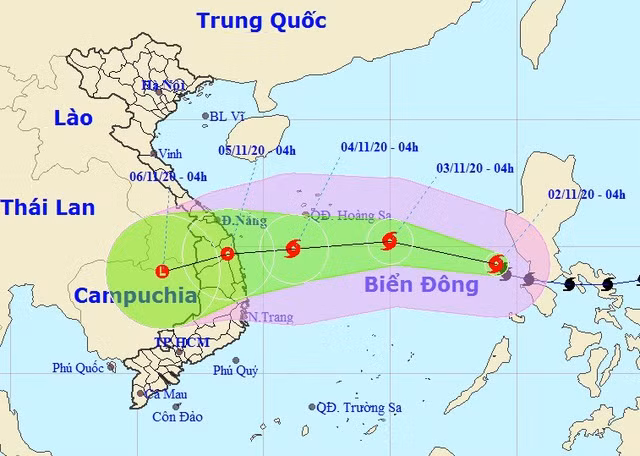Vị trí và hướng di chuyển của bão số 10. Ảnh: NCHMF.