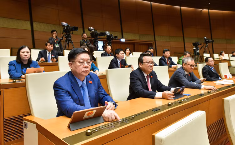 Các đại biểu Quốc hội biểu quyết thông qua Luật Các tổ chức tín dụng (sửa đổi)