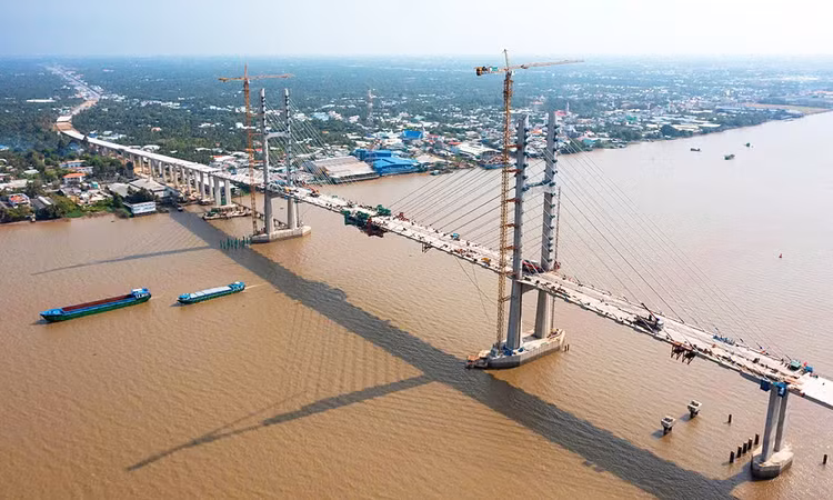 Cầu Rạch Miễu 2 thi công xuyên dịp Lễ 30/4 và 1/5. Ảnh minh họa