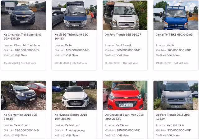 Một số chiếc xe được VIB rao bán