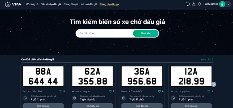 Danh sách biển số chờ đấu giá