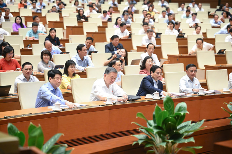 Các đại biểu bấm nút thông qua Nghị quyết của Quốc hội sửa đổi, bổ sung một số điều của Hiến pháp năm 2013 