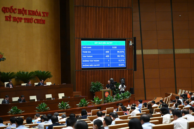 Các đại biểu tiến hành biểu quyết tán thành