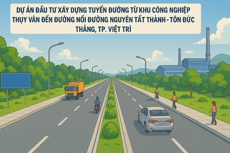Dự án Đầu tư xây dựng tuyến đường từ Khu công nghiệp Thụy Vân đến đường nối đường Nguyễn Tất Thành - Tôn Đức Thắng, TP. Việt Trì, tỉnh Phú Thọ đang được tổ chức lựa chọn nhà thầu. Ảnh: TL-GPT