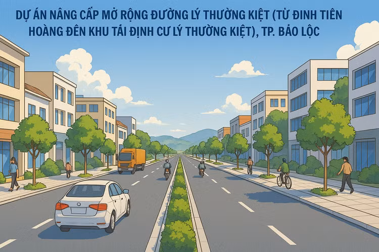 Dự án Nâng cấp mở rộng đường Lý Thường Kiệt (từ Đinh Tiên Hoàng đến khu tái định cư Lý Thường Kiệt), TP. Bảo Lộc có tổng mức đầu tư 194 tỷ đồng. Ảnh: TL-GPT