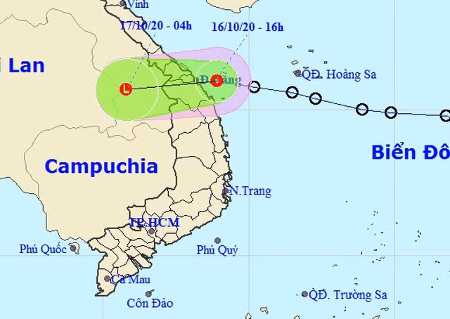 Vị trí và hướng di chuyển của áp thấp nhiệt đới. (Ảnh: NCHMF).