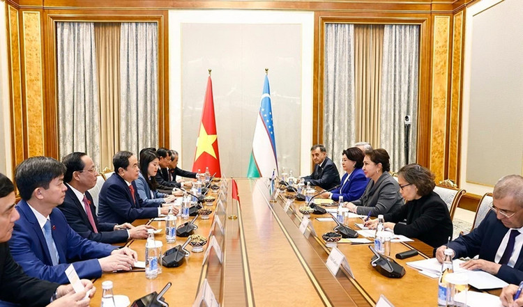 Chủ tịch Quốc hội Trần Thanh Mẫn hội đàm với Chủ tịch Thượng viện Uzbekistan Tanzila Narbaeva. Ảnh: TTXVN