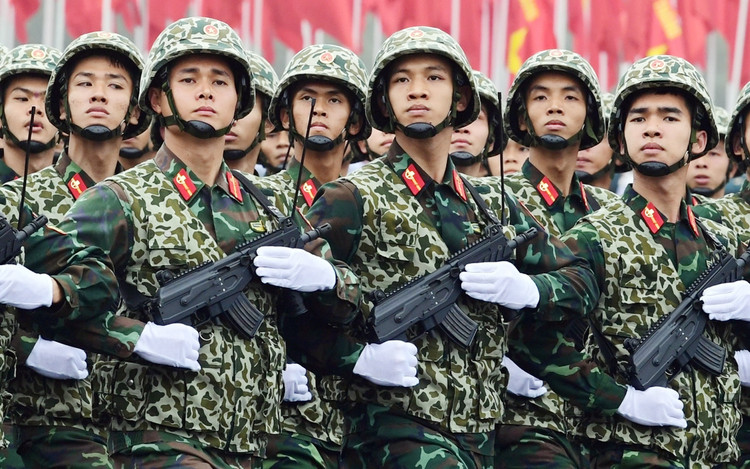 Khối chiến sĩ đặc công tham gia hợp luyện diễu binh, diễu hành tại Trung tâm Huấn luyện quân sự Quốc gia 4. Ảnh VOV