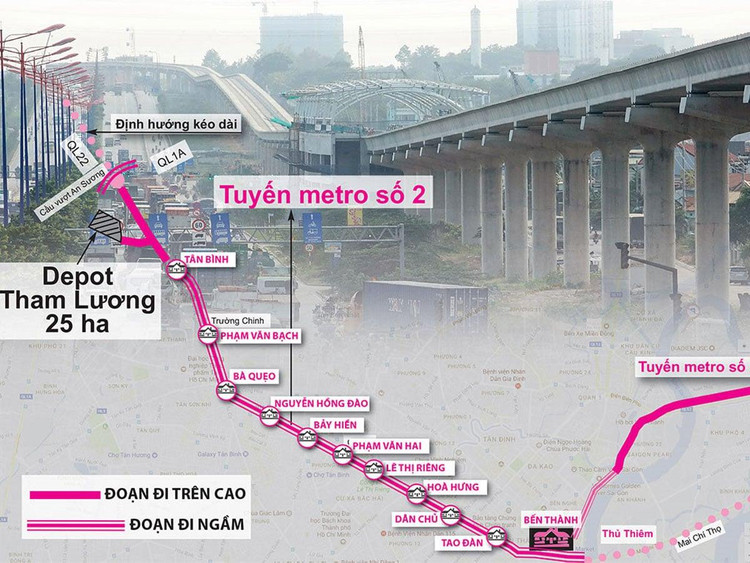 Sơ đồ định tuyến Thông tin Tuyến Metro số 2: Bến Thành – Tham Lương