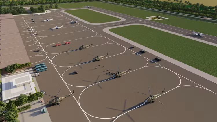 Minh họa phối cảnh bãi đỗ và đường băng sân bay Gia Bình.