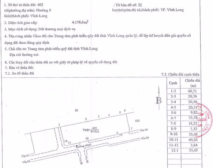 Thông tin thửa đất thương mại dịch vụ số 1
