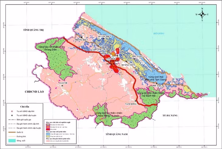 Bản đồ khu vực khuyến khích, khu vực hạn chế phát triển. Trong đó, khu vực khuyến khích phát triển gồm khu vực đồng bằng, trung du và ven các hành lang kinh tế, quy mô khoảng 99.623 ha.