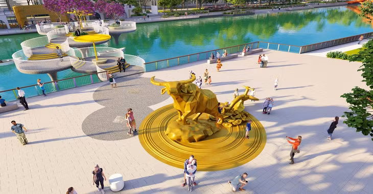 Tái hiện không gian văn hóa độc đáo với tượng trâu vàng. Ảnh phối cảnh minh họa Sun Property