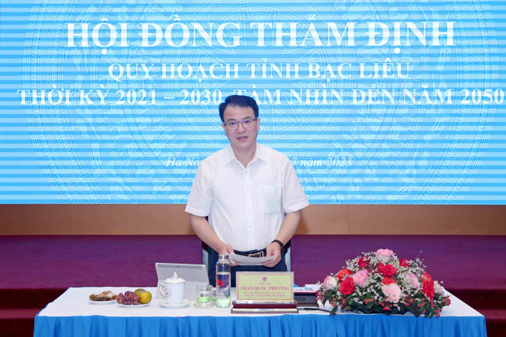 Thứ trưởng Bộ Kế hoạch và Đầu tư Trần Quốc Phương chủ trì Phiên họp thẩm định Quy hoạch tỉnh Bạc Liêu thời kỳ 2021 - 2030, tầm nhìn đến năm 2050 (Ảnh: Đức Trung)