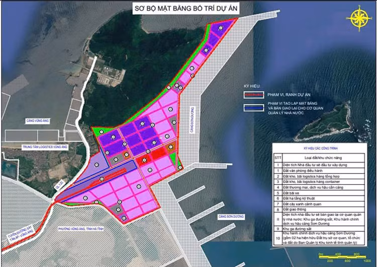 Sơ bộ mặt bằng bố trí Dự án Trung tâm Logistics và Dịch vụ hậu cảng Sơn Dương (ảnh: Ban Quản lý KKT tỉnh Hà Tĩnh)