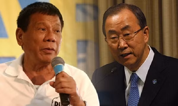 Tổng thống Philippines Rodrigo Duterte (trái) và Tổng thư ký Liên Hợp Quốc Ban Ki-moon. Ảnh: Rappler.