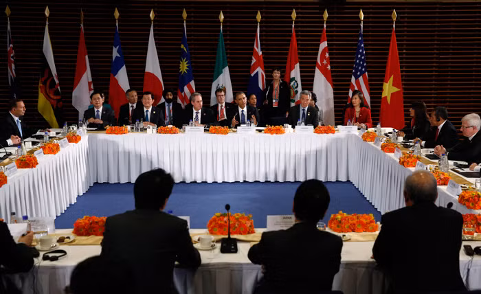 Các lãnh đạo trên bàn đàm phán Hiệp định TPP đầu tháng 10/2015