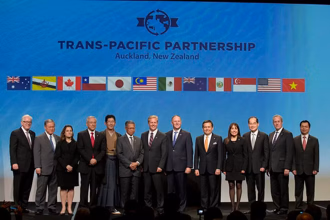 Đại diện các nước tham gia lễ ký kết TPP hôm nay. Ảnh: USTR
