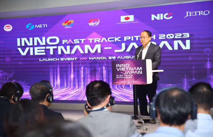 Giám đốc Trung tâm Đổi mới sáng tạo Quốc gia Vũ Quốc Huy phát biểu tại Lễ công bố. Ảnh: Lê Tiên