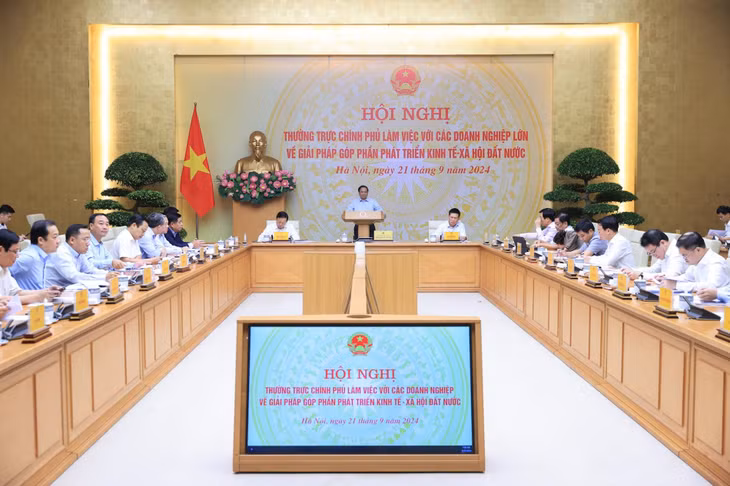 Hội nghị của Thường trực Chính phủ làm việc với các doanh nghiệp lớn về giải pháp góp phần phát triển kinh tế - xã hội đất nước ngày 21/9/2024