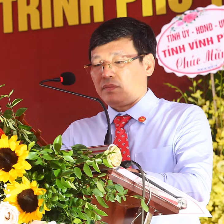 Ông Lê Duy Thành - Phó Bí thư Tỉnh ủy, Phó Chủ tịch thường trực UBND tỉnh Vĩnh Phúc phát biểu tại Lễ khởi công công trình. Ảnh: Nhã Chi