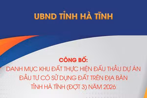 Danh mục khu đất thực hiện đấu thầu dự án đầu tư có sử dụng đất trên địa bàn tỉnh Hà Tĩnh (đợt 3) năm 2026