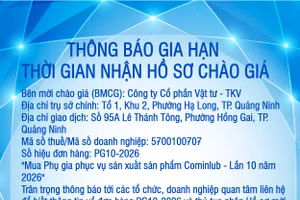 Công ty cổ phần Vật tư - TKV thông báo gia hạn thời gian nhận Hồ sơ chào giá cho đơn hàng PG10-2026 