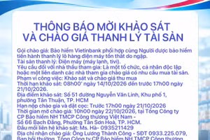 Bảo hiểm Vietinbank phối hợp cùng Người được bảo hiểm thông báo mời khảo sát và chào giá thanh lý tài sản