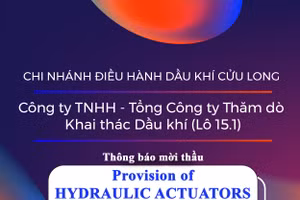 Chi nhánh Điều hành Dầu khí Cửu Long - Công ty TNHH - Tổng Công ty Thăm dò Khai thác Dầu khí (Lô 15.1) thông báo mời thầu