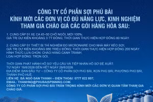 Công ty cổ phần Sợi Phú Bài thông báo mời tham gia chào giá