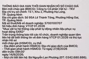 Công ty cổ phần Vật tư - TKV thông báo gia hạn thời gian nhận Hồ sơ chào giá cho đơn hàng VTCP 01.2026 