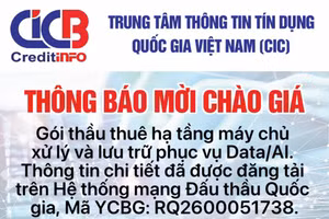 Trung tâm thông tin tín dụng Quốc gia Việt Nam (CIC) thông báo mời chào giá 