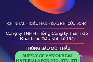 Chi nhánh Điều hành Dầu khí Cửu Long - Công ty TNHH - Tổng Công ty Thăm dò Khai thác Dầu khí (Lô 15.1) thông báo mời thầu
