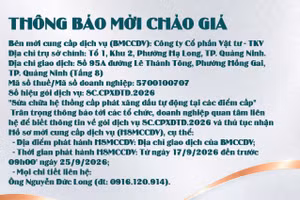 Công ty cổ phần Vật tư - TKV thông báo mời chào giá Gói dịch vụ SC.CPXDTĐ.2026 