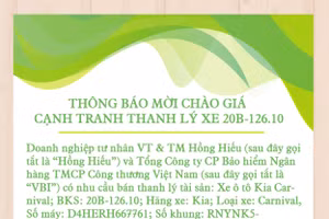 Thông báo mời chào giá cạnh tranh thanh lý xe 20B-126.10