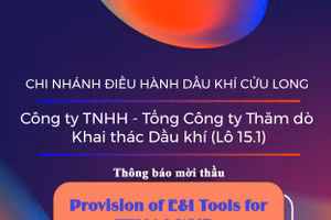 Chi nhánh Điều hành Dầu khí Cửu Long - Công ty TNHH - Tổng Công ty Thăm dò Khai thác Dầu khí (Lô 15.1) thông báo mời thầu