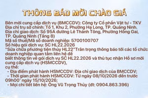 Công ty cổ phần Vật tư - TKV thông báo mời chào giá Gói dịch vụ SC HL22.2026 