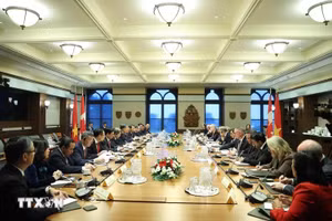 Tổng Bí thư, Chủ tịch nước Tô Lâm hội đàm với Thủ tướng Canada Mark Carney - Ảnh: TTXVN