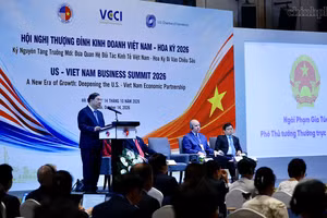 Phó Thủ tướng Thường trực Chính phủ Phạm Gia Túc phát biểu tại Hội nghị Thượng đỉnh Kinh doanh Việt Nam-Hoa Kỳ năm 2026 - Ảnh: chinhphu.vn/Phương Nguyên