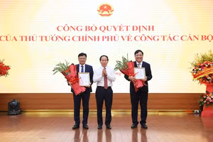 Phó Thủ tướng Lê Tiến Châu trao Quyết định bổ nhiệm Phó Tổng Thanh tra Chính phủ đối với đồng chí Phạm Thành Ngại và đồng chí Nguyễn Thanh Tuấn - Ảnh: chinhphu.vn/Thu Sa