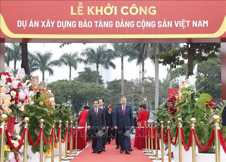 Tổng Bí thư Tô Lâm, Thủ tướng Phạm Minh Chính dự Lễ khởi công dự án xây dựng Bảo tàng Đảng Cộng sản Việt Nam - Ảnh: TTXVN