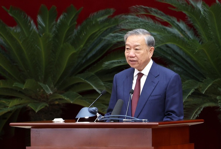 Tổng Bí thư Tô Lâm: Chúng ta không chấp nhận tăng trưởng thấp. Phải kiên trì thực hiện mục tiêu tăng trưởng kinh tế cao, bền vững, thực chất - Ảnh VGP/Đức Tuân 