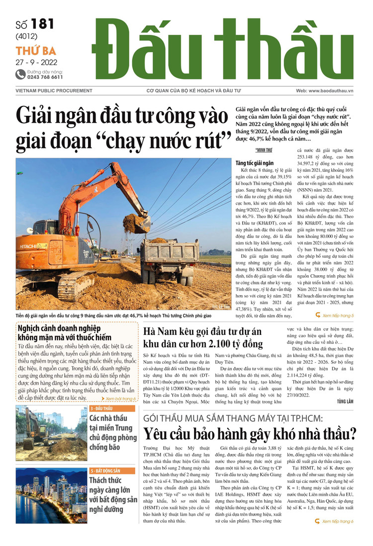 Báo Đấu thầu số 181 ra ngày 27/9/2022
