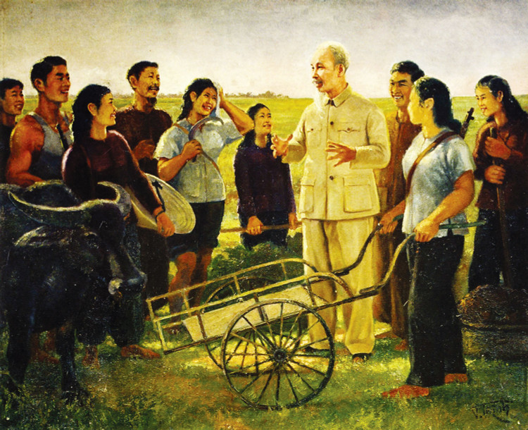 Chủ tịch Hồ Chí Minh - Linh hồn của khối đại đoàn kết toàn dân tộc. Tác phẩm: Nghe lời Bác dạy của họa sĩ Vương Trình