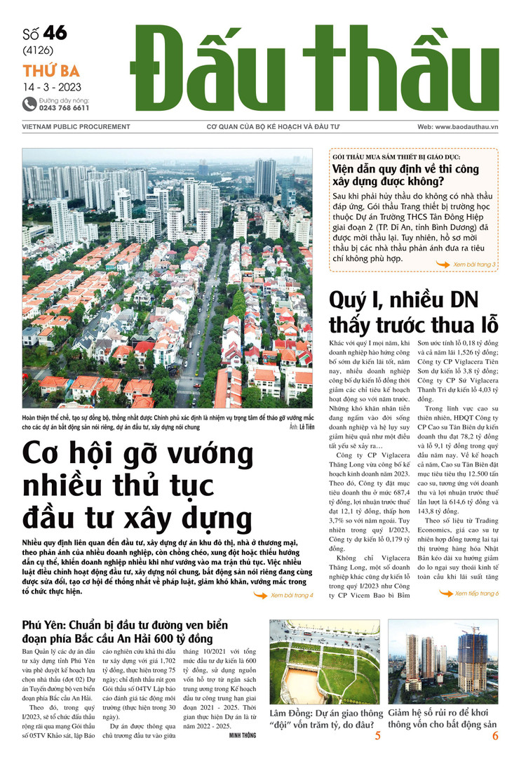 Báo Đấu thầu số 46 ra ngày 14/3/2023
