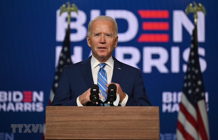 Ứng viên Tổng thống đảng Dân chủ Mỹ Joe Biden phát biểu trong cuộc họp báo sau Ngày Bầu cử, ở Wilmington, Delaware, ngày 4/11. (Ảnh: AFP/TTXVN)