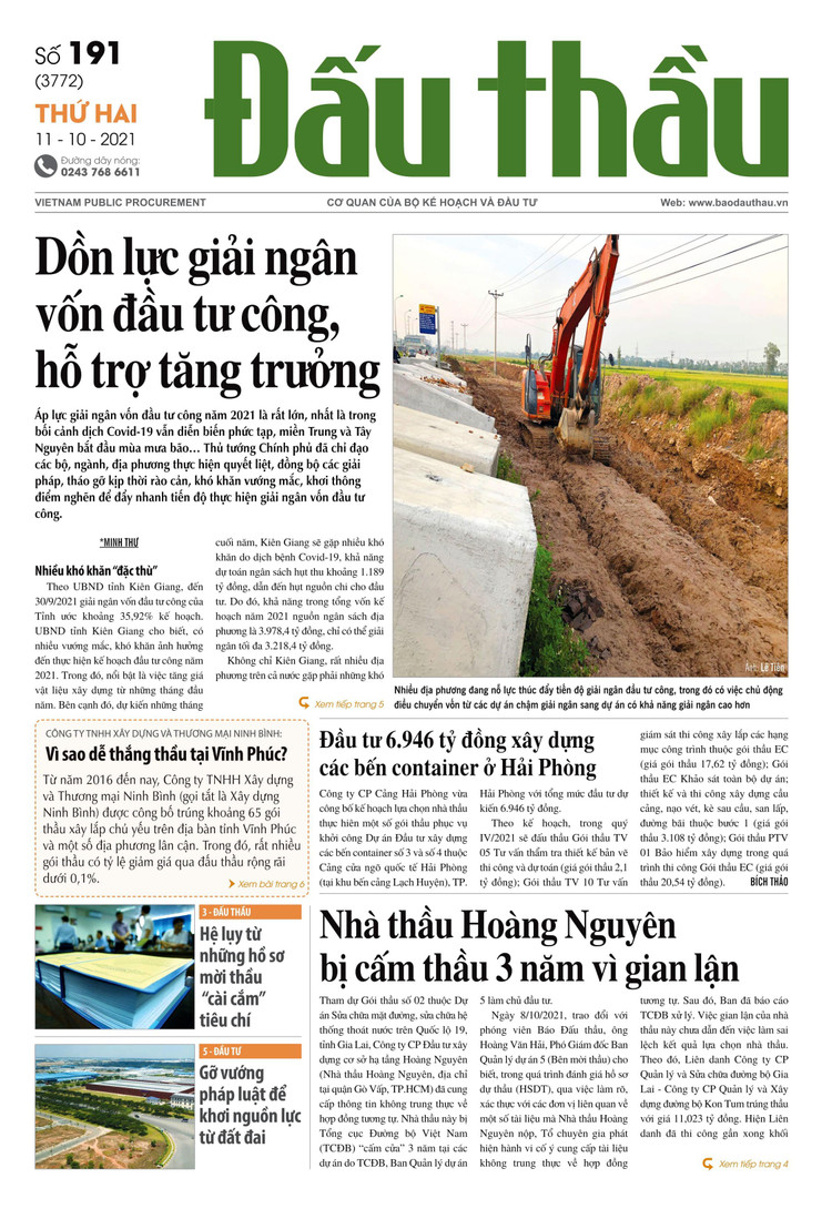 Báo Đấu thầu số 191 ra ngày 11/10/2021