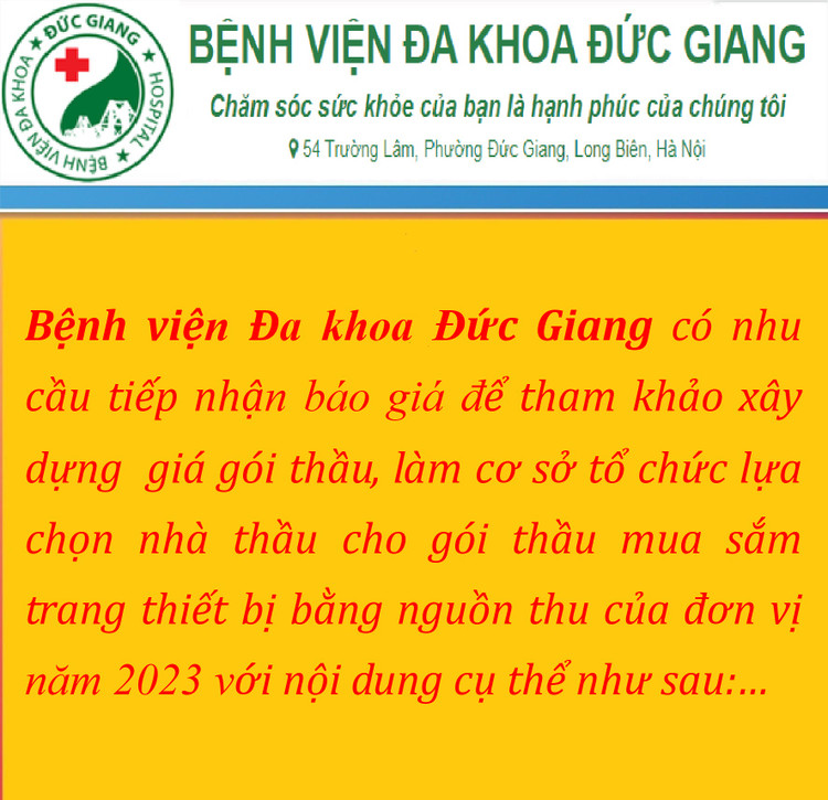 Bệnh viện Đa khoa Đức Giang thông báo mời chào giá trang thiết bị y tế